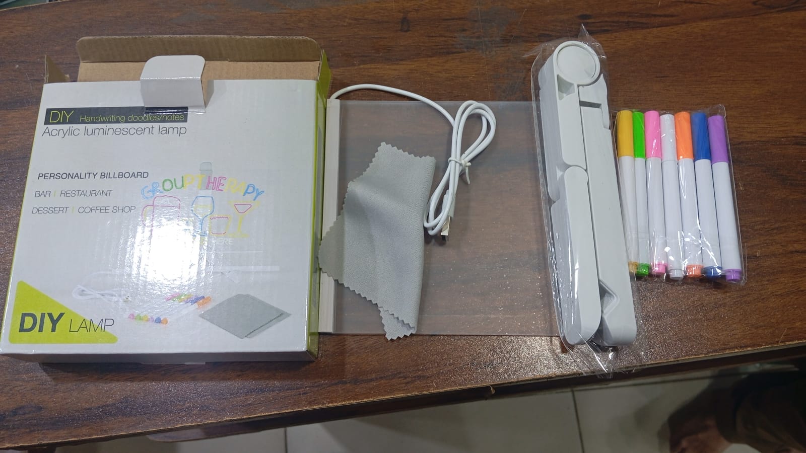LED Light-Up Writing Board With 7 Marker Acrylic Message Pad with Stand | Colorful DIY Notes & Erasable Neon Pens
