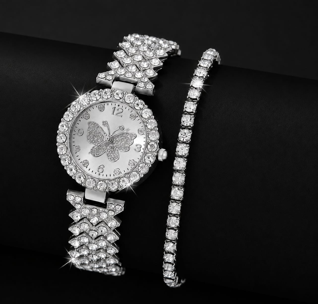 Womens Butterfly Quartz Watch And Bracelet Set Elegant Stylish Durable Practical