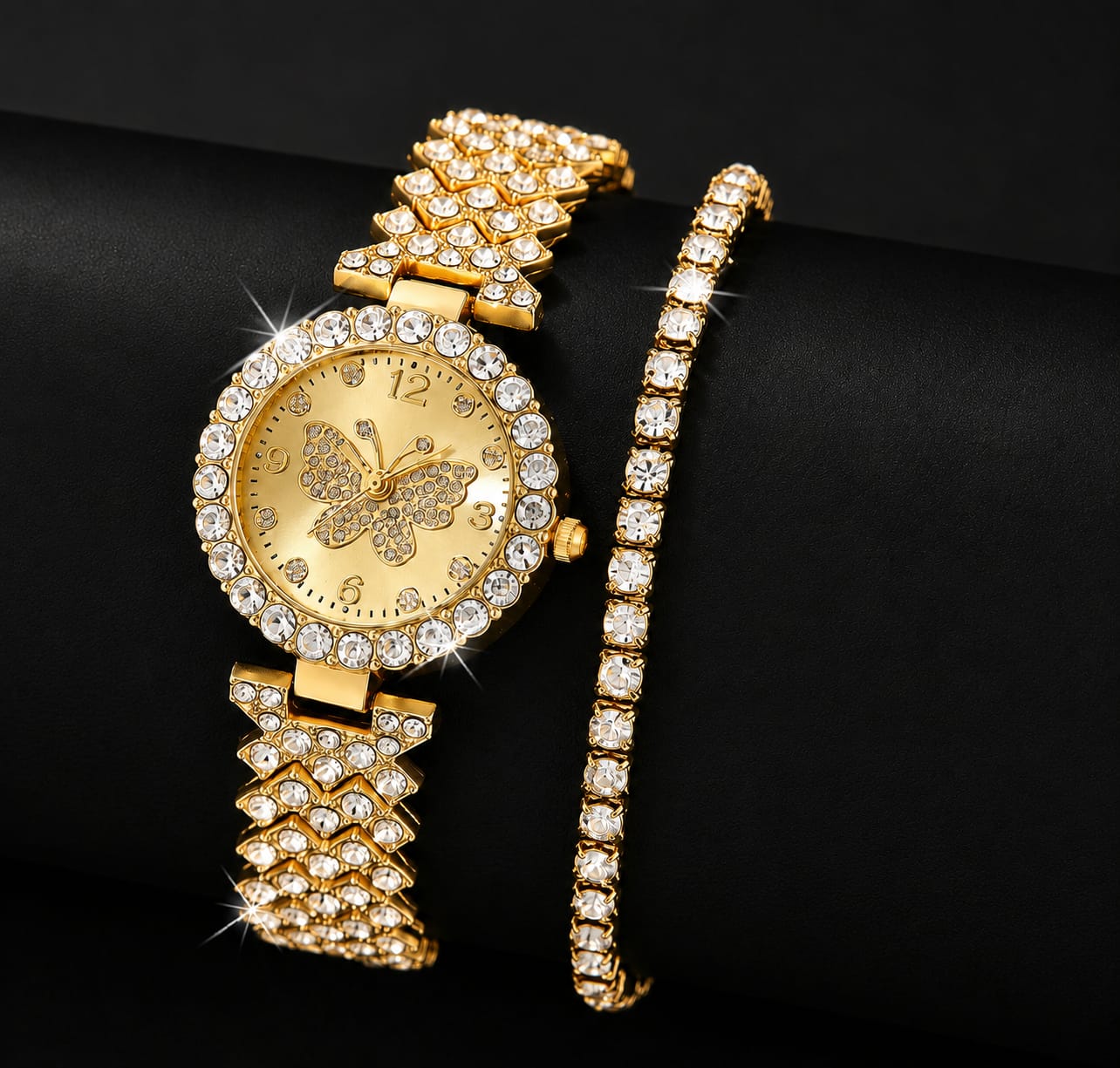 Womens Butterfly Quartz Watch And Bracelet Set Elegant Stylish Durable Practical